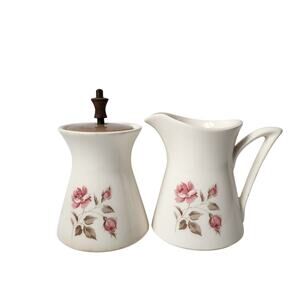 Vintage Creamer Cream And Sugar Set White With Pink Roses Lid Cottagecore